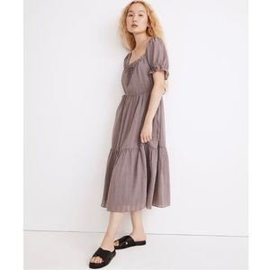 MADEWELL SQUARE NECK TIERED TEXTURED SEERSUCKER MIDI DRESS IN FIG SIZE XXL NWT